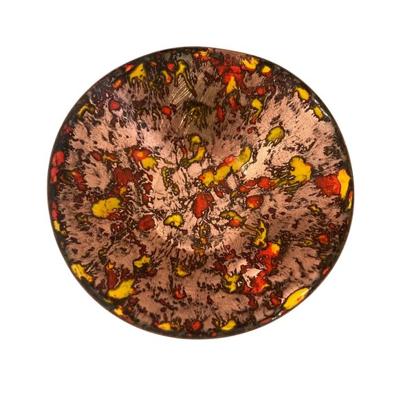 Mid Century Modern Enamel Copper Bowl Orange Yellow - Picture 2 of 9